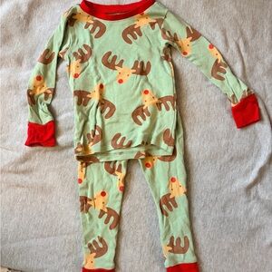 Falls Creek Kids Pajama Set - Green and Red Reindeer